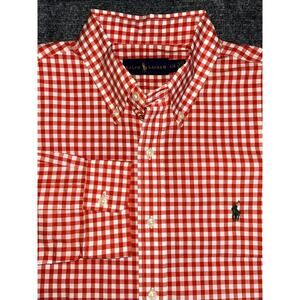 Ralph Lauren Vintage Y2K Orange White Gingham Check Shirt Men’s Large